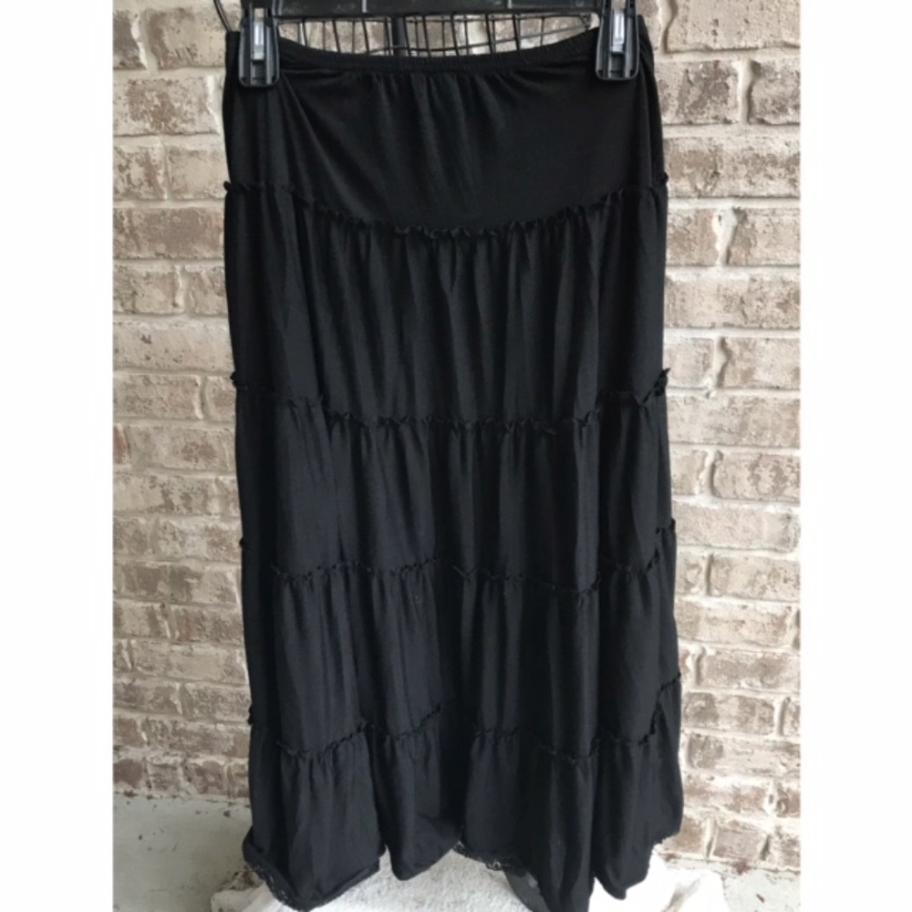 Black Tiered Maxi Skirt Beaded Lacy Joe Benbasset - Picture 2 of 8